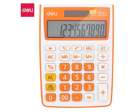 Калькулятор настольный Deli E1238/OR оранжевый 