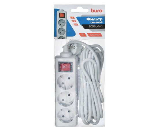  Сетевой фильтр Buro 300SL-5-G 5м (3 розетки) серый 