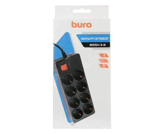  Сетевой фильтр Buro 800SH-3-B 3м (8 розеток) черный 