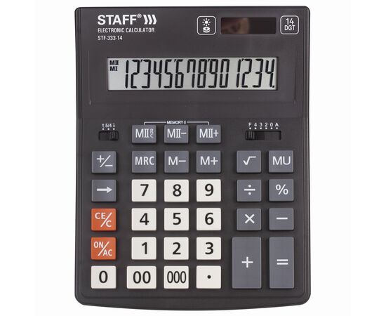  Калькулятор настольный STAFF PLUS STF-333 (200x154 мм), 14 разрядов, двойное питание 