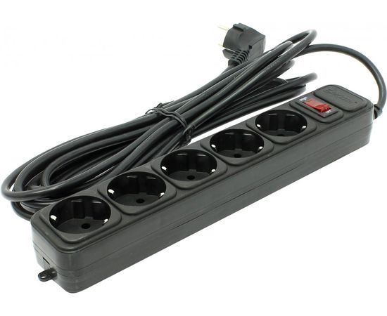  Сетевой фильтр ExeGate SP-5-5B EX221188RUS черный (5 евророзетки с заземлением, 5м, защита от перегрузки, выключатель с подсветкой) 