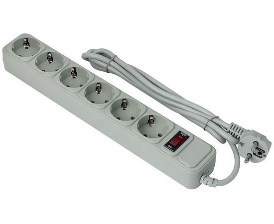  Сетевой фильтр ExeGate SP-6-1.5G EX266865RUS серый 6 евророзетки с заземлением, 1.5м, защита от перегрузки, выключатель с подсветкой 