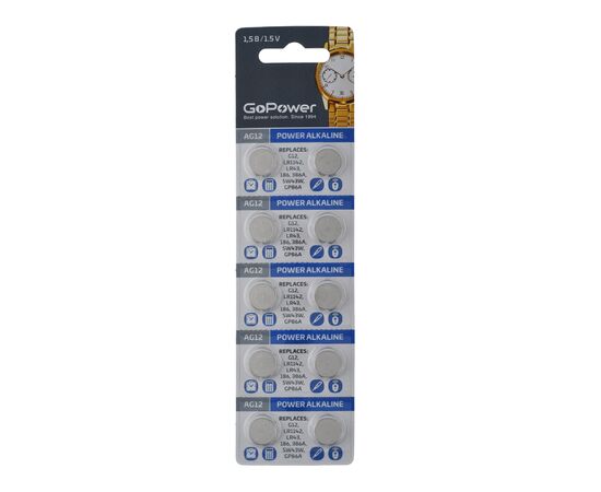  Батарейка GoPower G12/LR1142/LR43/386A/186 BL10 Alkaline 1.55V (10/100/3600) 