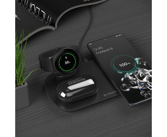  Зарядная станция 3 в 1: Qi, Galaxy Watch, Galaxy Buds, беспроводная, 17,5 Вт, черная, Deppa, 24011 