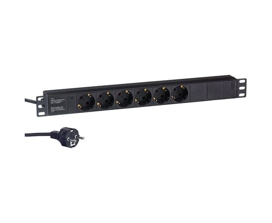  Блок розеток ExeGate ServerPro PDU-19H602 Al-6S-EU2CU (EX280827RUS) 19", 1U, Алюминий, 6 Schuko, кабель с евровилкой VDE-250V-16A-3*1.5mm2, медь 