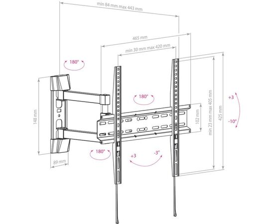  22"-65" Кронштейн Arm Media LCD-414 черный макс.35кг настенный поворот и наклон VESA 400x400 