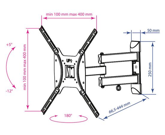 Кронштейн для телевизора Kromax DIX-24 черный 15"-55" до35кг поворотно-выдвижной и наклонный 