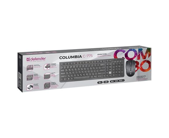  Беспроводной набор Defender Columbia C-775 мембранная клавиатура+мышь (black) (218141) 