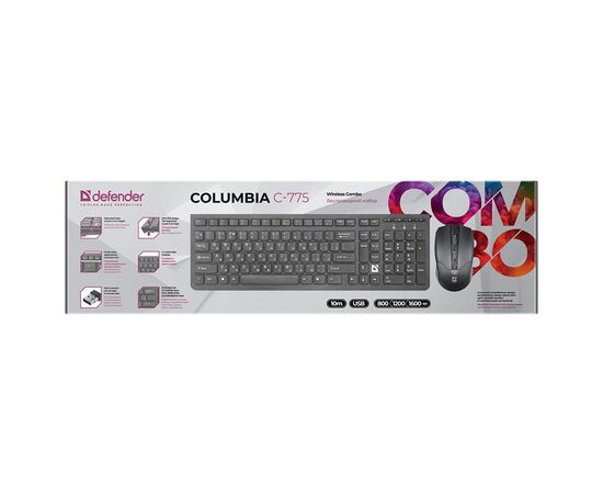  Беспроводной набор Defender Columbia C-775 мембранная клавиатура+мышь (black) (218141) 