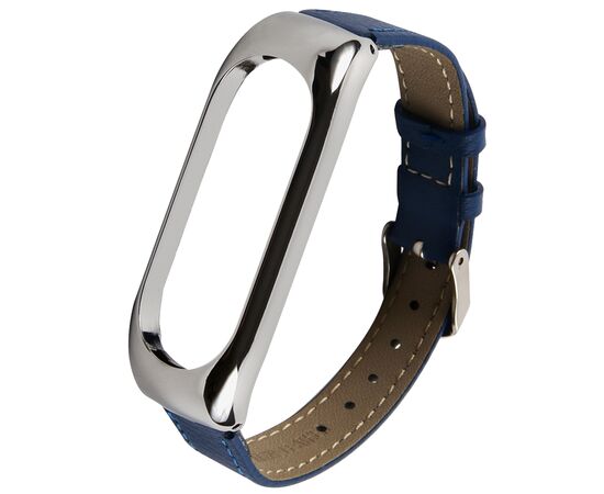  Ремешок кожаный для фитнес-браслета Xiaomi Mi Band 5/ Mi Smart Band 6, синий 