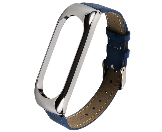  Ремешок кожаный для фитнес-браслета Xiaomi Mi Band 5/ Mi Smart Band 6, синий 