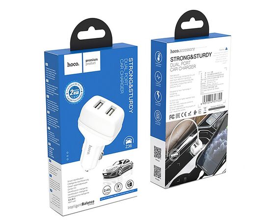  Адаптер Автомобильный Hoco Z36 Leader 2USB/5V/2.4A (white) (202563) 