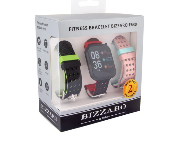  Smart-часы Rekam Bizzaro F630 (2202000010) 1.3" OLED корп.черный/серебристый рем.черный разм.брасл. L 