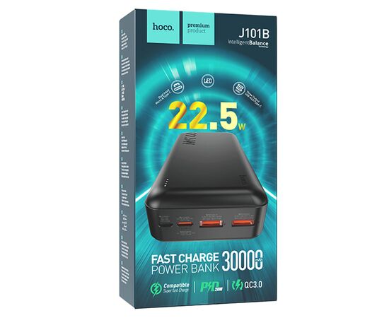  Портативный аккумулятор HOCO J101B Astute, 3A, 30000 мА⋅ч, черный 