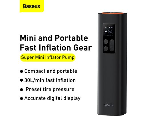  Автомобильный компрессор BASEUS Super Mini Inflator Pump, черный 