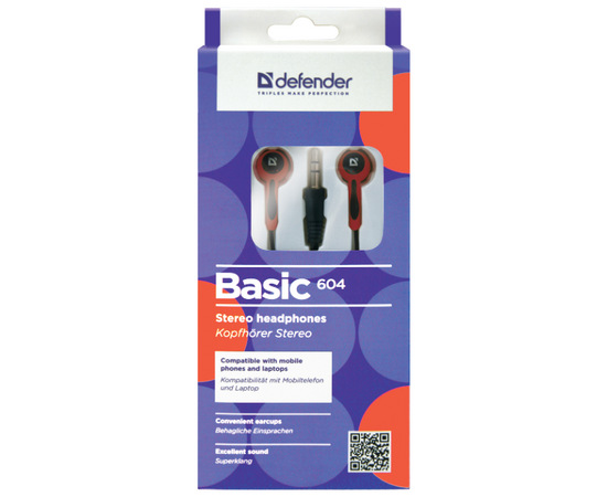  Нaушники Defender Basic 604 Black/Red 63605 