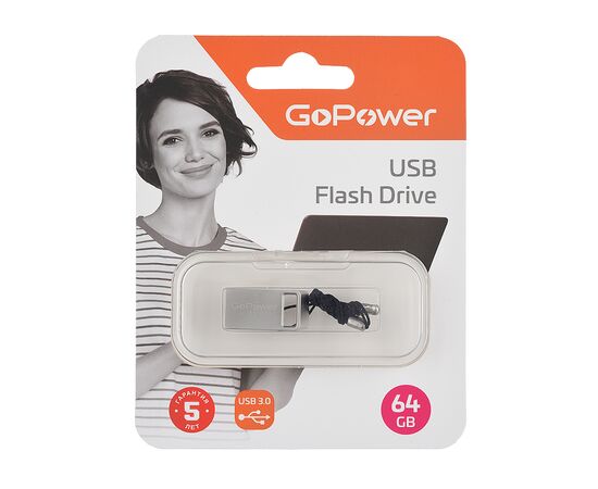  Флеш-накопитель GoPower MINI 64GB USB3.0 металл серебряный (1/50/1000) 