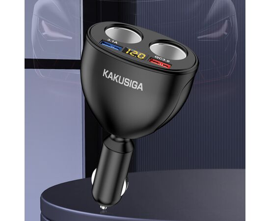  Разветвитель гнезда прикуривателя (2 гнезда + 2 USB) KAKUSIGA KSC-852 black 