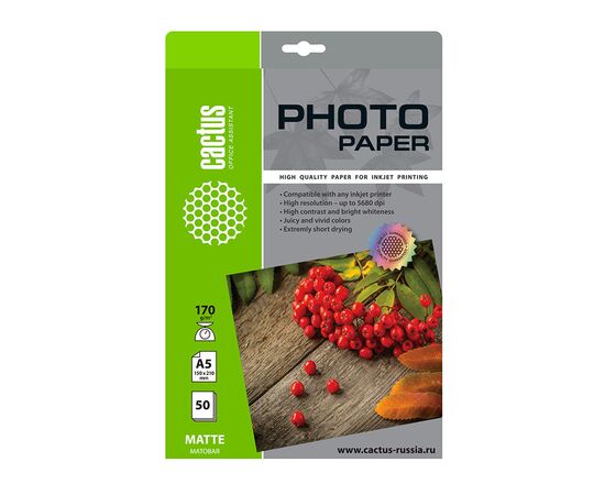  Фотобумага Cactus CS-MA517050 A5/170г/м2/50л/белый матовое для струйной печати 