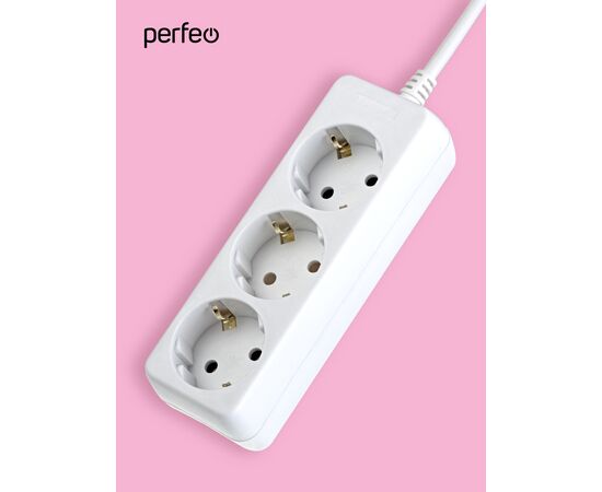  Сетевой удлинитель с заземлением Perfeo "POWERMATE", 3,0м, 3 розетки, белый (PF-PE-3/3,0-W) 