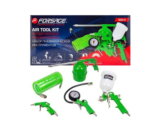  Краскораспылитель пневматический Forsage H-827-2V F-SGK-5 (58003) c верхним пластиковым бачком 600мл в комплекте с аксессуарами, набор 5пр 