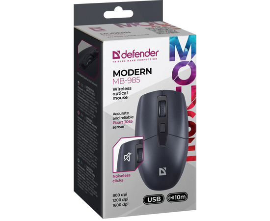  Мышь DEFENDER  MB-985 4D,800-1600dpi, бесшумн 52985 (черный) 