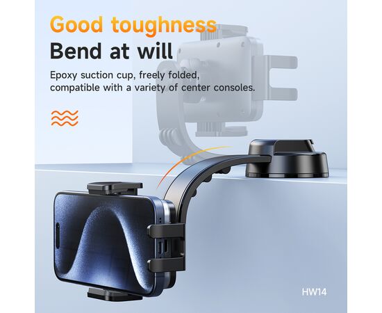  Автомобильный держатель HOCO HW14 Speed wireless fast charging car holder(center console) (черный, металик, серый) 