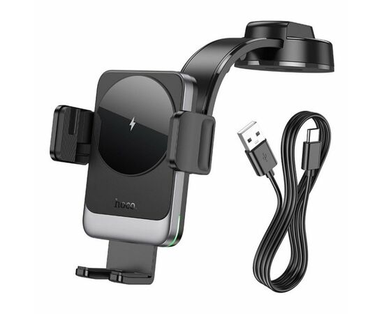 Автомобильный держатель HOCO HW14 Speed wireless fast charging car holder(center console) (черный, металик, серый) 