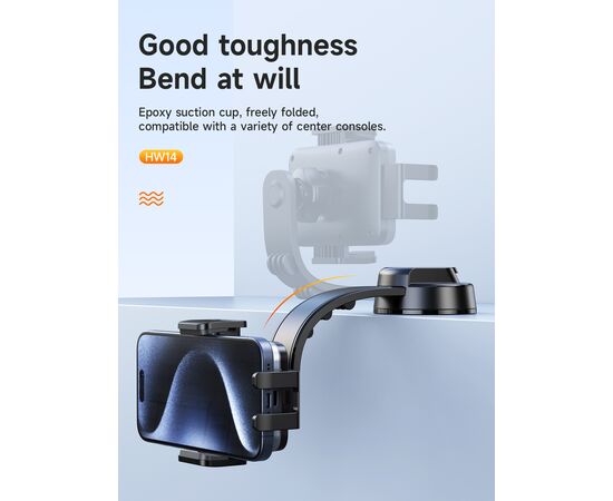  Автомобильный держатель HOCO HW14 Speed wireless fast charging car holder(center console) (черный, металик, серый) 
