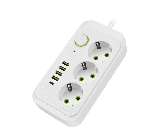  Amper сетевой удлинитель, 4,0м, 3 розетки, 3*0,75мм, 10А, 2500 Вт, 4usb, 1Type-C, белый. 
