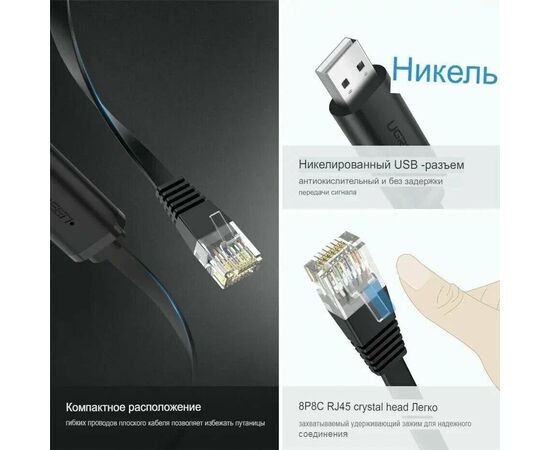  Кабель UGREEN CM204 50773 USB-A to RJ45 Console Cable 1.5m Black 
