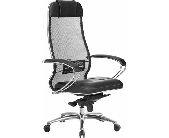 Кресло МЕТТА Samurai SL-1.041 (z311581288) на колесиках, сетка/кожа, черный 