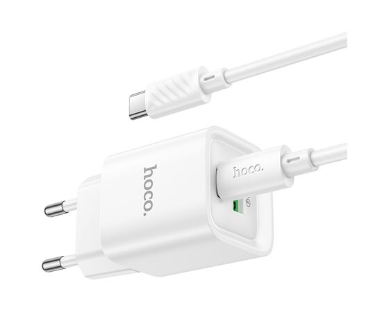  Сетевое зарядное устройство HOCO C147A Charm 1xUSB + 1xUSB-C с Кабелем Type-C - Type-C, 3A, 20W, белый 