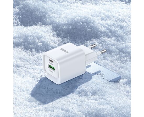  Сетевое зарядное устройство HOCO C147A Charm 1xUSB + 1xUSB-C с Кабелем Type-C - Type-C, 3A, 20W, белый 