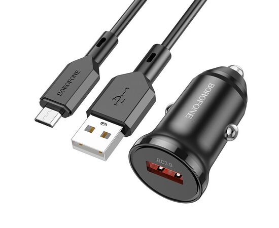  Блок питания автомобильный 1 USB Borofone BZ18, QC3.0, кабель микро USB, цвет: чёрный (1/210) 