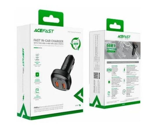  АЗУ ACEFAST B9 66W(2USB-A+USB-C) three port metal car charger (черный) 