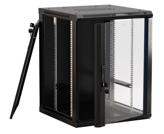  Шкаф коммутационный Hyperline TWB-1545-GP-RAL9004 настенный 15U 600x450мм пер.дв.стекл 2 бок.пан. 60кг черный 