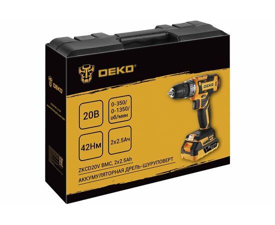  Дрель-шуруповерт DEKO DKCD20-Li (085-1123) в кейсе, 20В, 2x2.5Ач +ЗУ 
