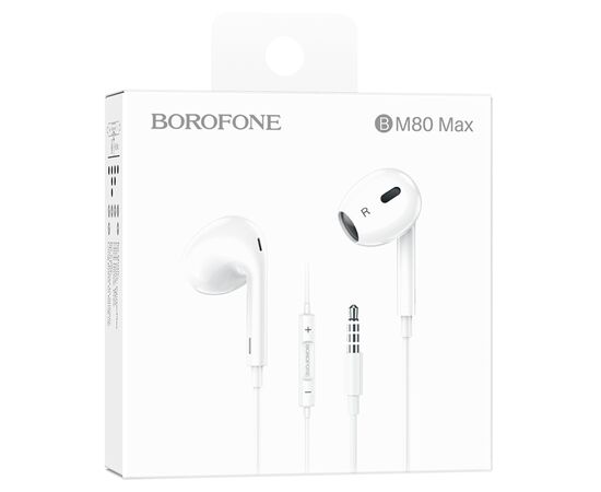  Проводные наушники BOROFONE BM80 Max Gorgeous, Jack 3.5mm, 1.2 м, белый 